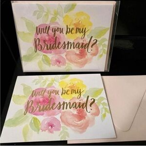 Paper Source Bridesmaid Cards - Pink, Yellow, Green - 2 cards